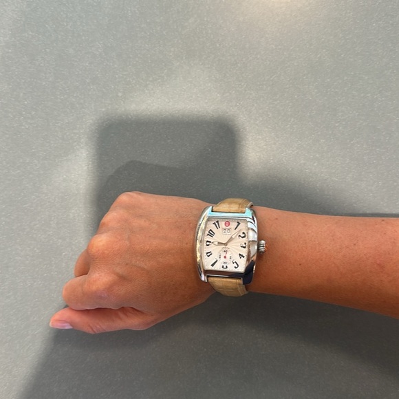 Michele Silver Case Watch with Tan Leather Strap - Picture 2 of 4